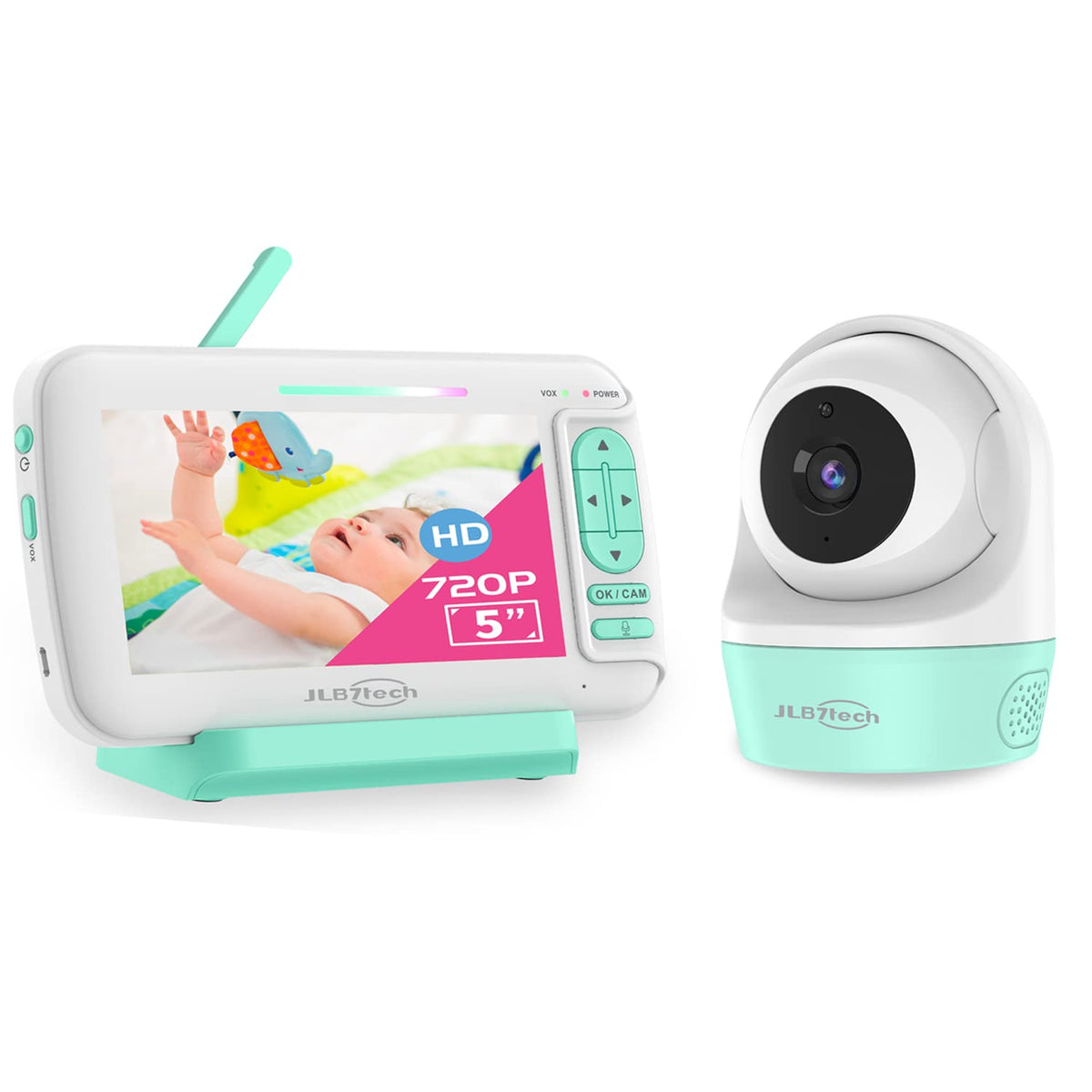 5" 720P HD Video Baby Monitor with 1 Remote Camera, Remote Pan/Tilt/Zoom, Two-Way Audio, Auto Night Vision O703
