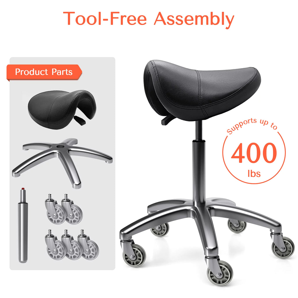 Black Ergonomic Saddle Stool with Wheels B1385