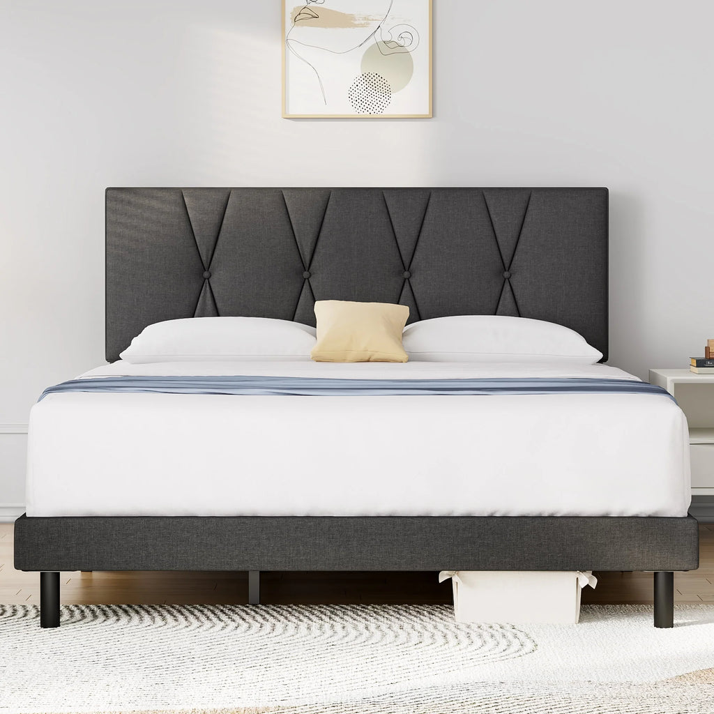 Full Size Platform Bed with Fabric Upholstered Headboard B253245