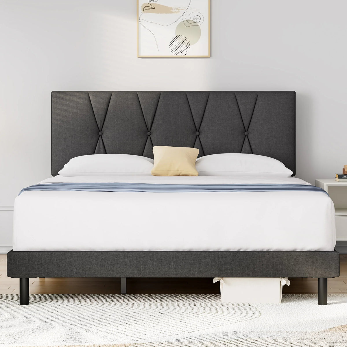 Full Size Platform Bed with Fabric Upholstered Headboard B253245