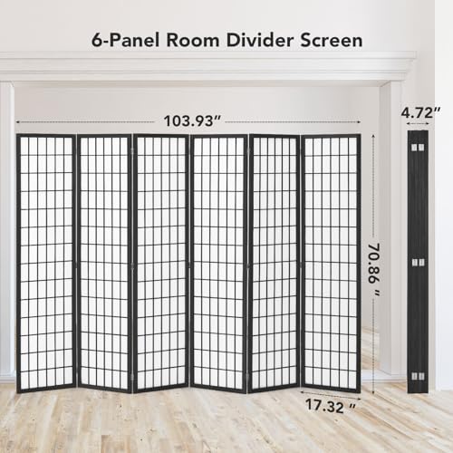 6 Panel Natural Wood Room Divider D80089