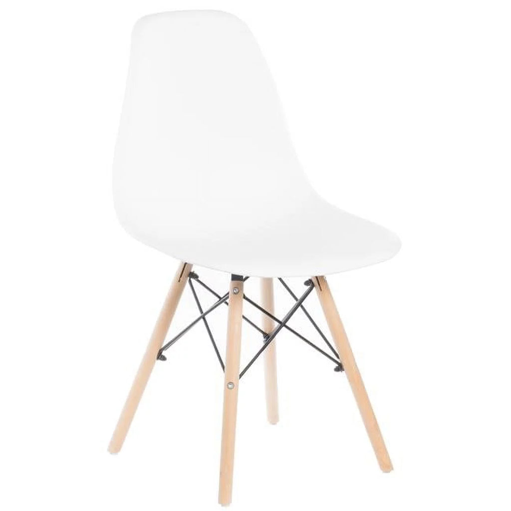 White Plastic Dining Chair with Solid Beech Wood Legs N7387