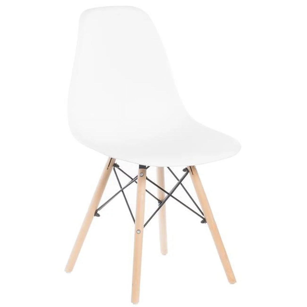 White Plastic Dining Chair with Solid Beech Wood Legs N7387