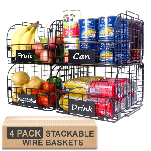 4 Pack 12"x10.4"x7.8" Black Metal Stackable Baskets J187