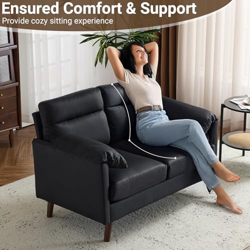 Beige Mini Loveseat Sofa with Suede Nap Upholstery P64347