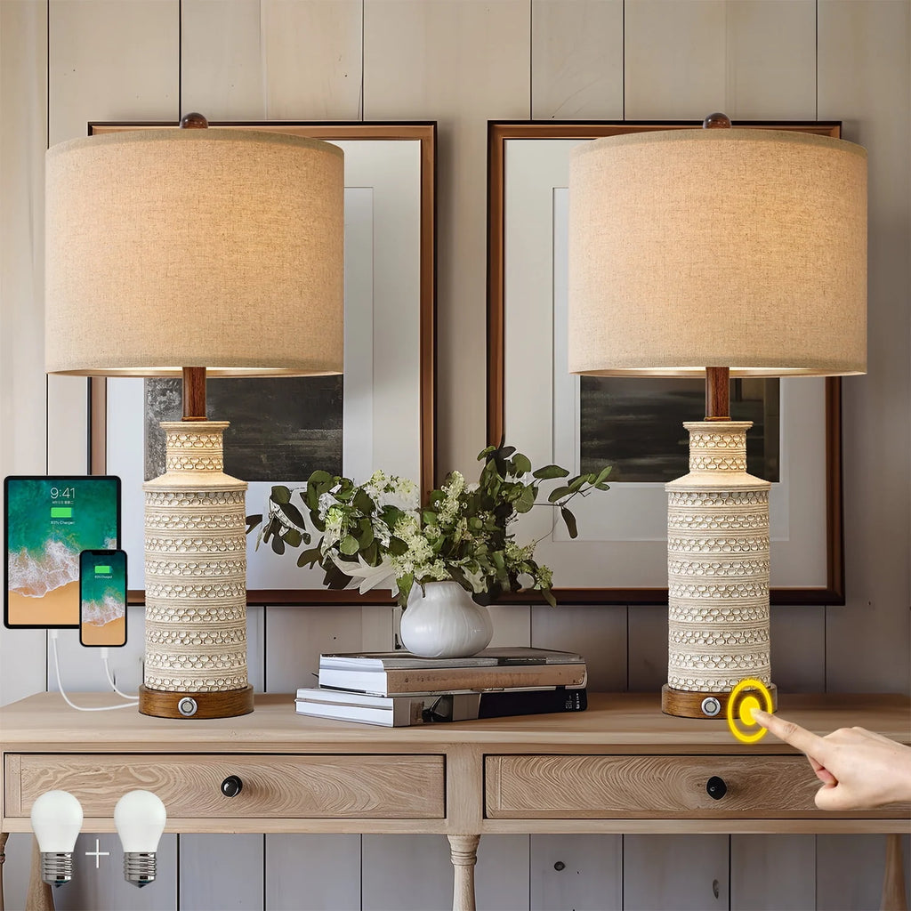 3 Way Dimmable Table Lamp Set of 2 with USB Ports H74914