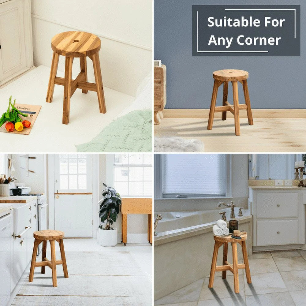 Acacia Wood Stool Round Top Natural Color H333