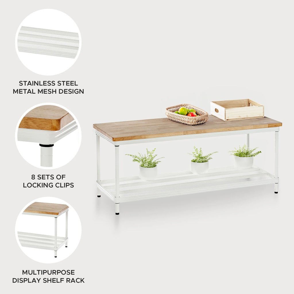 2-Tier White Metal Storage Shelving Unit Q5978
