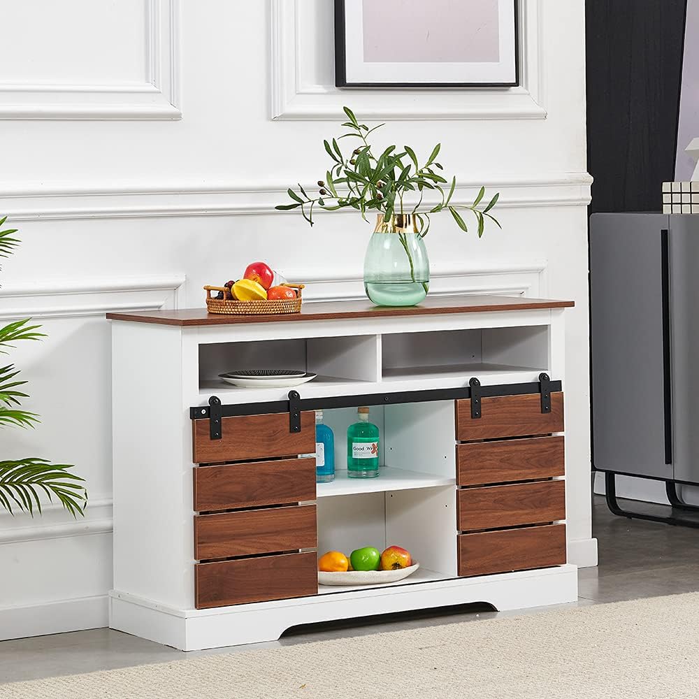 Barn Door Storage Cabinet Wooden with Shelves Freestanding Unit C810896