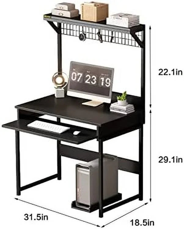 51 Inch Computer Desk with Metal Legs and Upper Shelves A787369