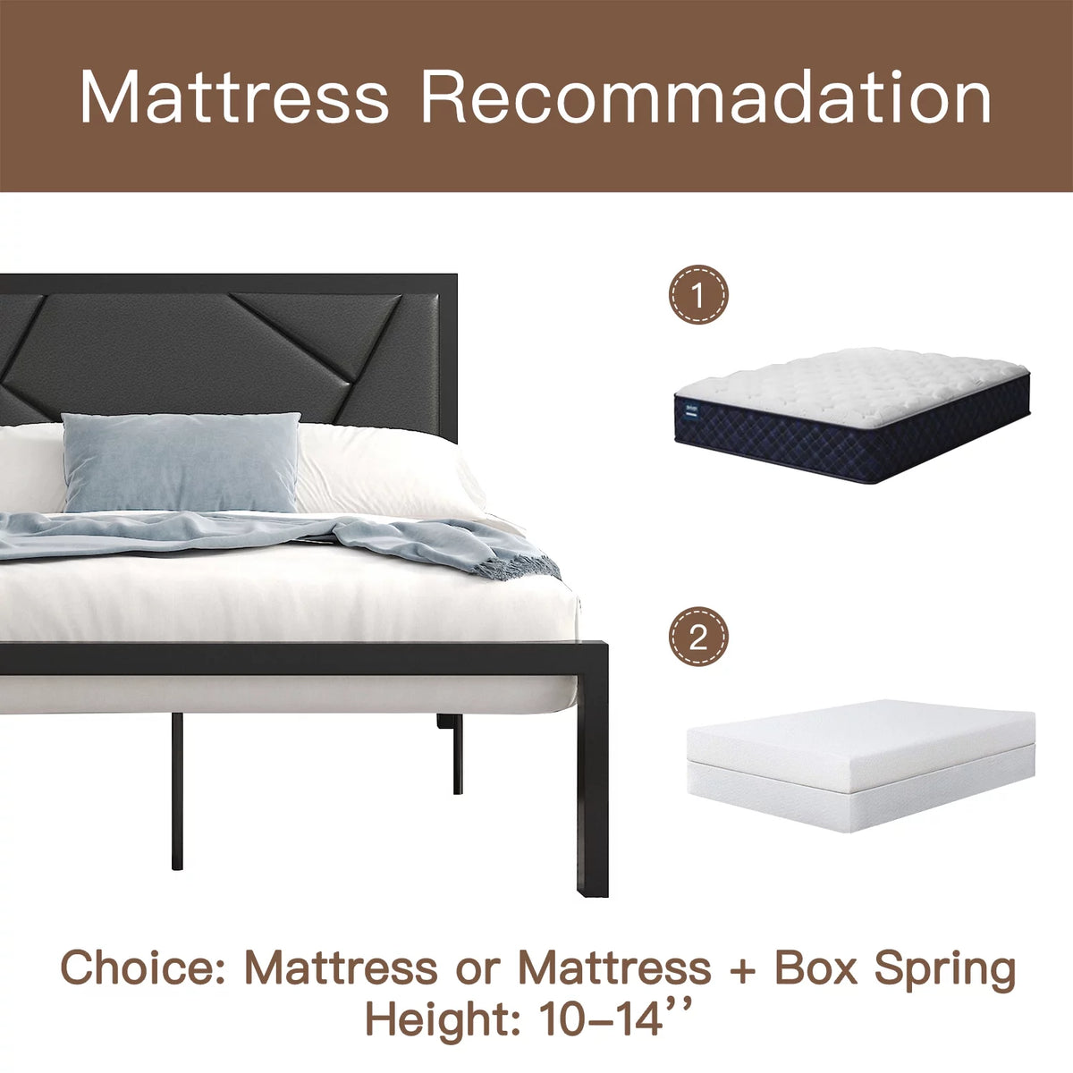 Twin Size Bed Frame with Leather Upholstered Headboard K4611