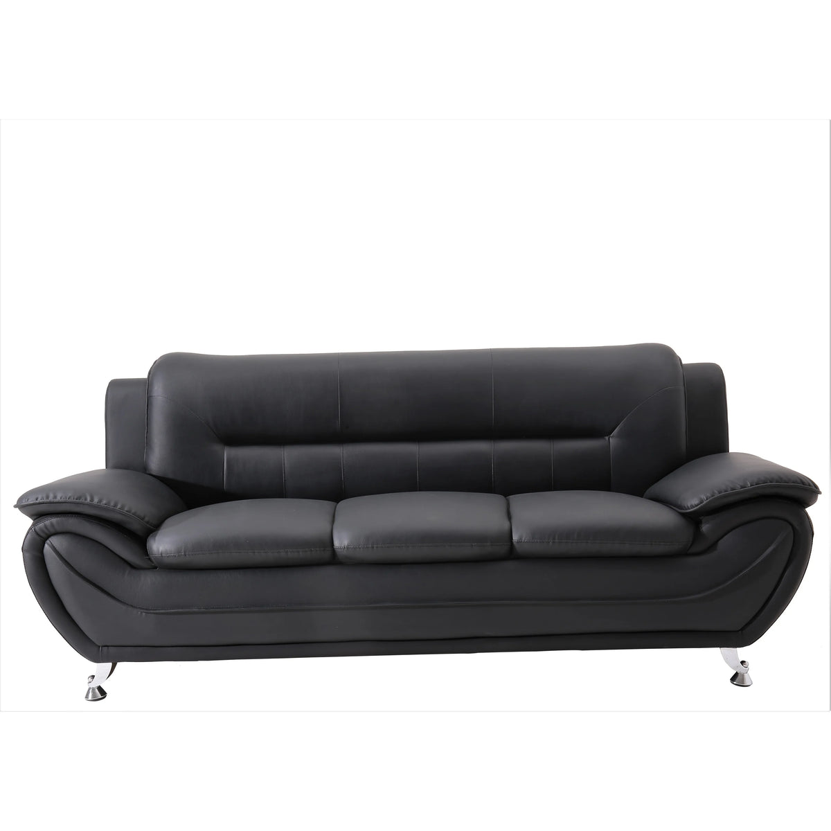 Cream White Faux Leather Pillow Top Arm Sofa P968