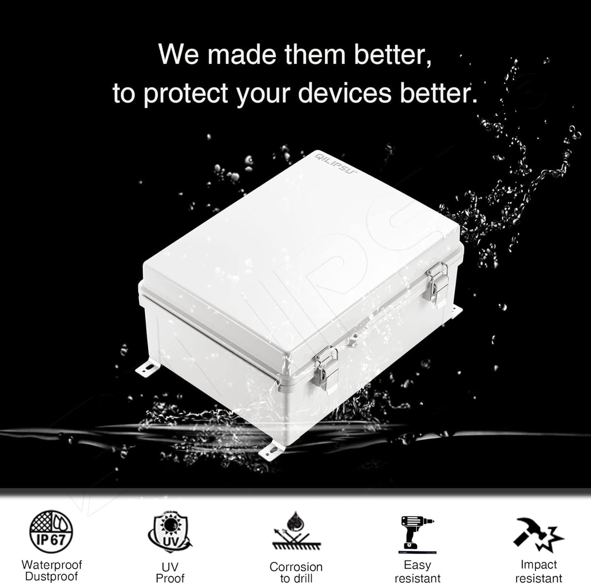 Hinged Cover Stainless Steel Latch Junction Box with Mounting Plate, ABS Plastic IP67 Waterproof Grey T23642
