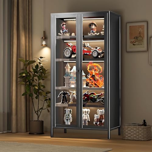 5 Tier Metal Glass Display Cabinet with Adjustable Shelves W16962