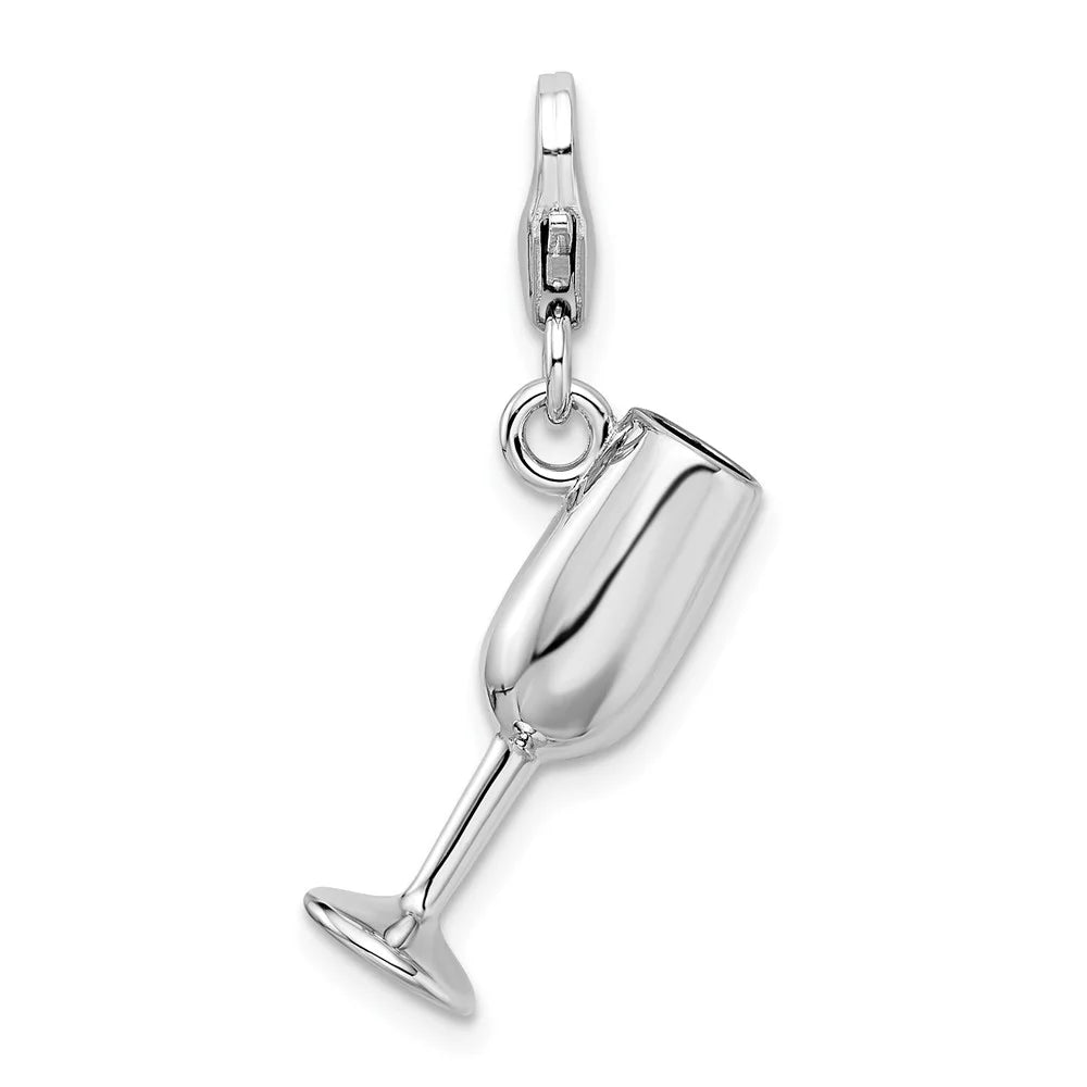 Sterling Silver Enameled Red Wine Glass Charm Pendant S181581