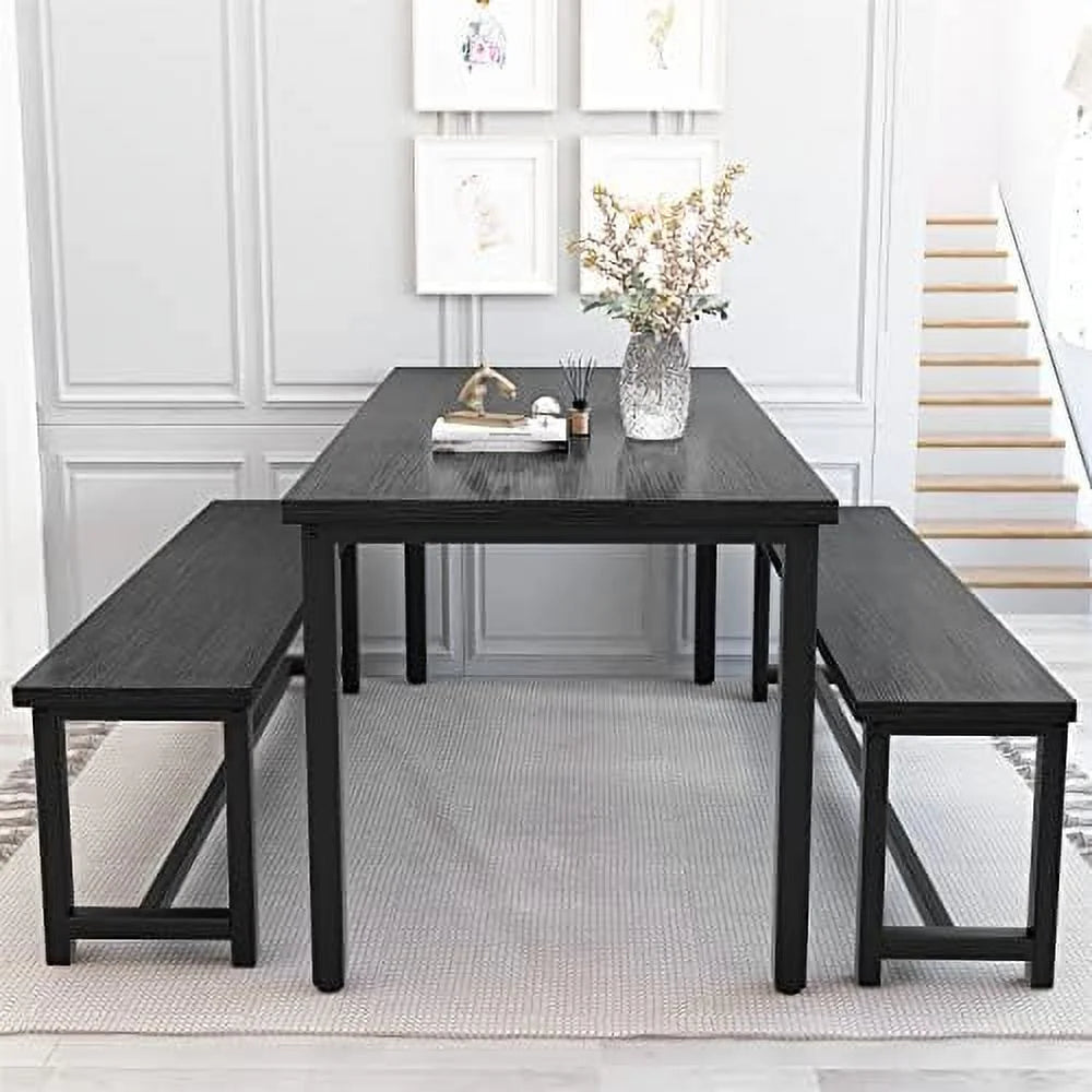 47" 3 Piece Wood Dining Table Set with Benches X44466