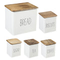 White 5 Piece Kitchen Canisters with Wooden Top Set C2721