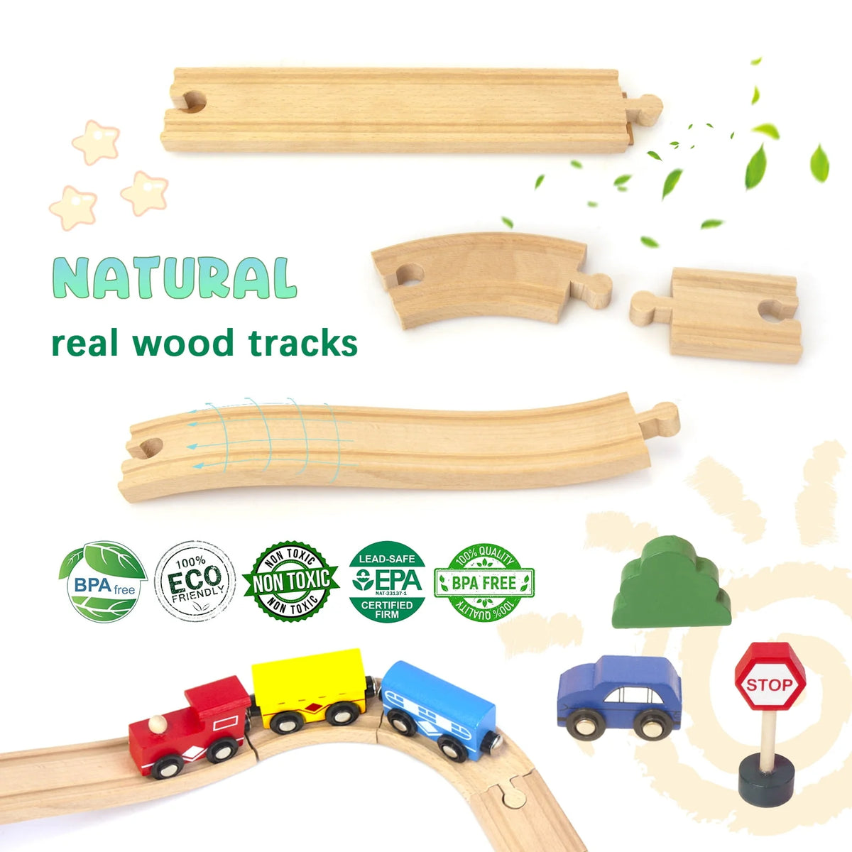 60Pcs Double-Side Wooden Train Set Q4930