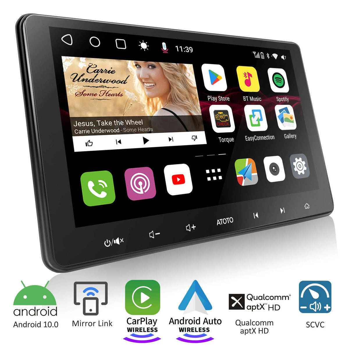10.1 inch QLED Double Din Car Stereo with Wireless Apple Carplay & Wireless Android Auto V933