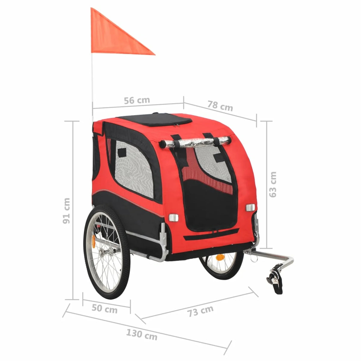 Red Black Folding Dog Bike Trailer with Mesh Windows and Safety Flag E56563