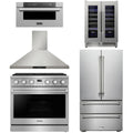 36 Gas Range, Range Hood, Refrigerator, Microwave and Wine Cooler O113