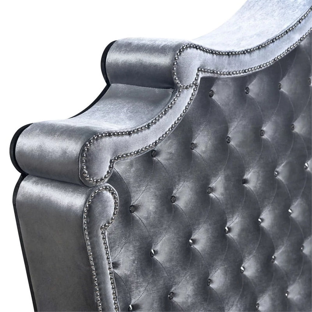 Gray Velvet Upholstered Eastern King Bed F743541