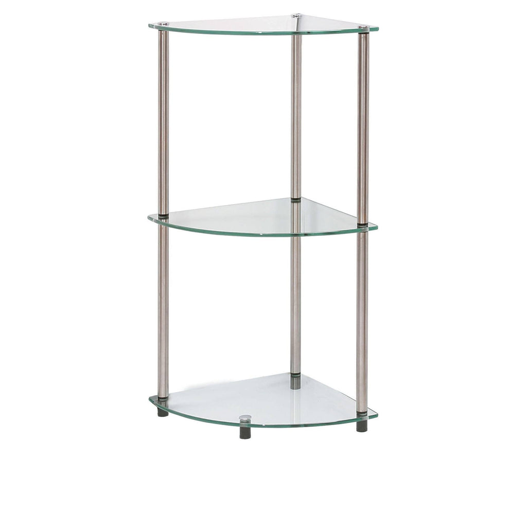 3-Tier Corner Shelf, Black Glass V275