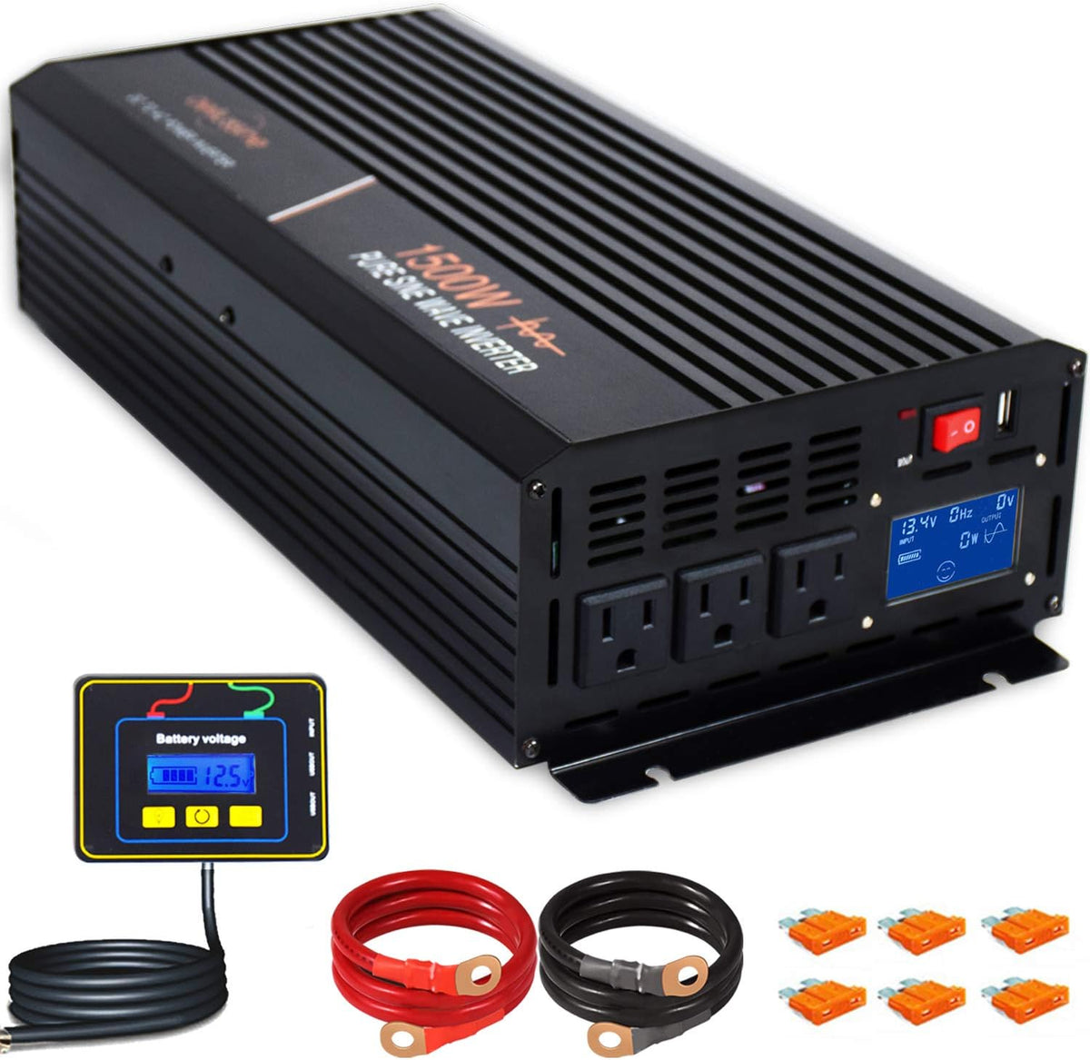 1500 Watt Pure Sine Wave Inverter 12v DC to AC 110v 120v with LCD Display P53133