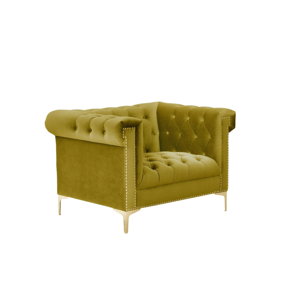 Cognac Velvet Button Tufted Club Chair M6666
