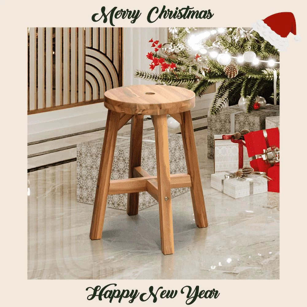 Acacia Wood Stool Round Top Natural Color H333