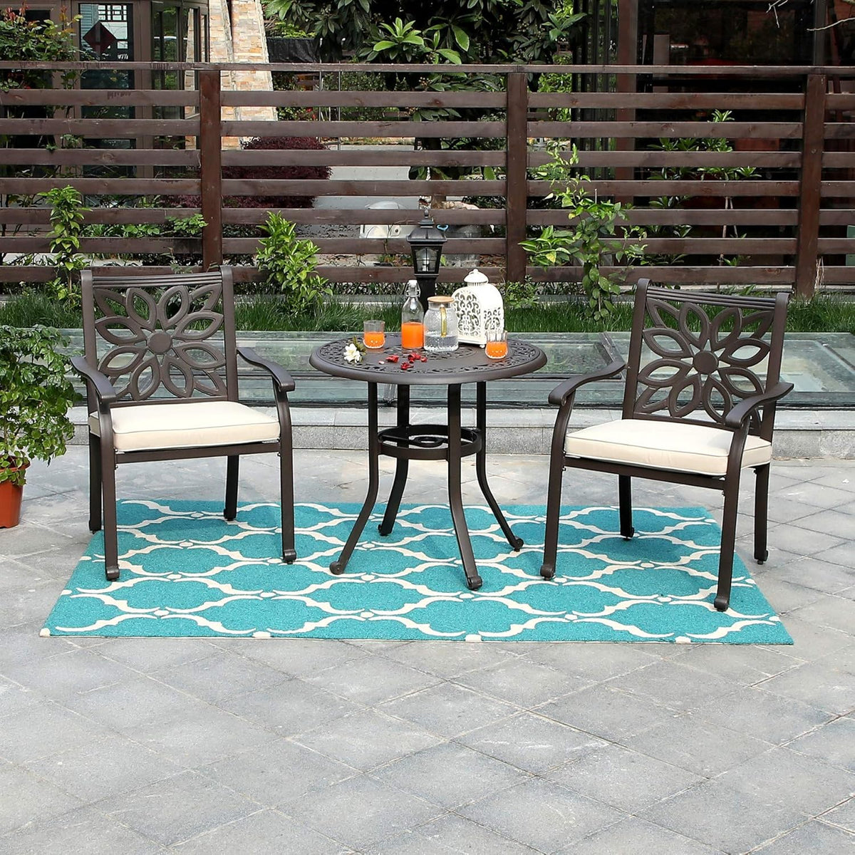 3 Pieces Cast Aluminum Bistro Bar Set with 2 Chairs and 1 Round Table, Antique Bronze G9046