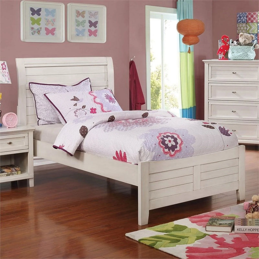 White Wood Full Bed with Curved Headboard X650150