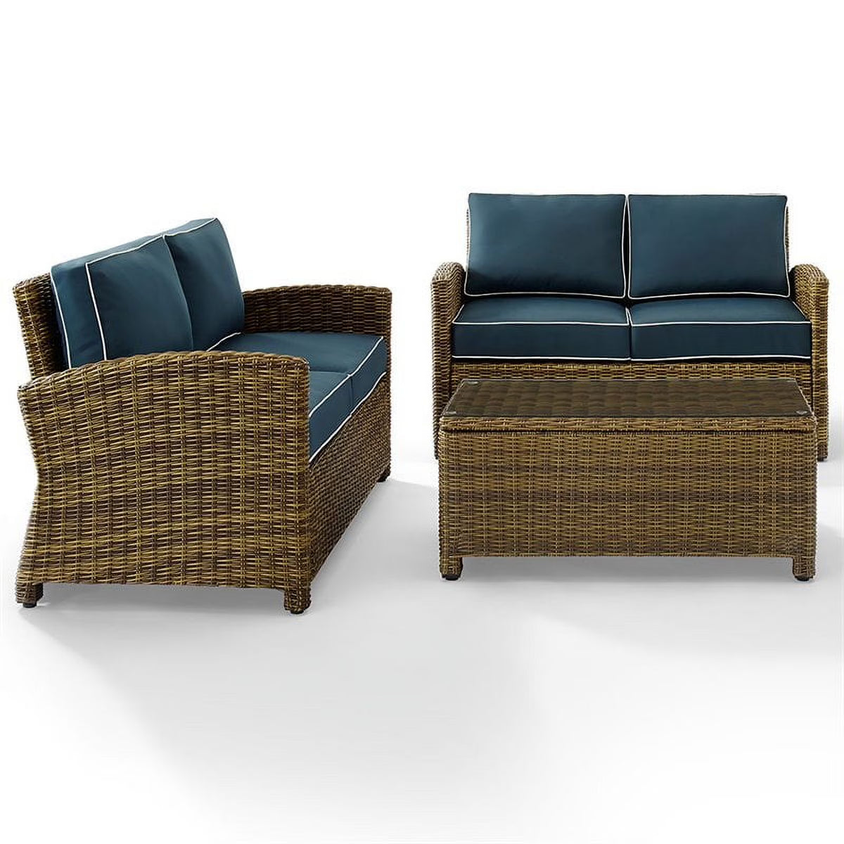 3 Piece Patio Sofa Set in Brown and Navy Y577