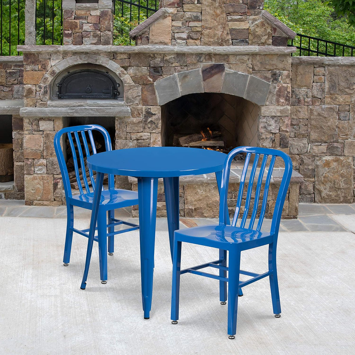 30 Round White Metal Indoor-Outdoor Table Set with 2 Chairs R80424