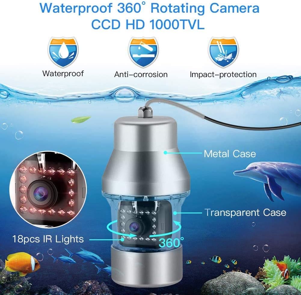 Underwater Fishing Camera 9 inch 360° Camera 1000TVL 18 IR Lights 30M Cable F560