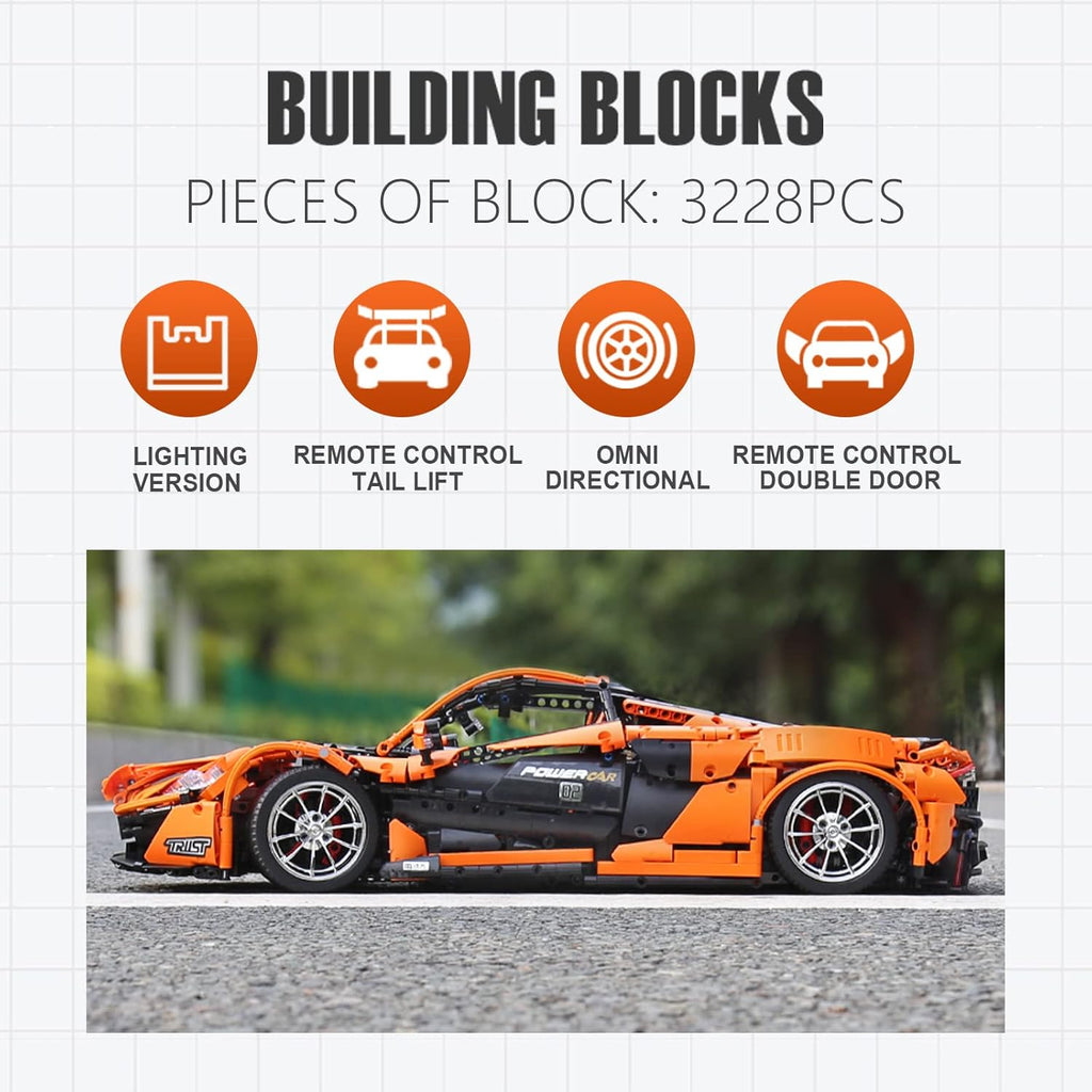 RC Sports Car Building Kit, 3228 Pieces 1:8 Scale T4396