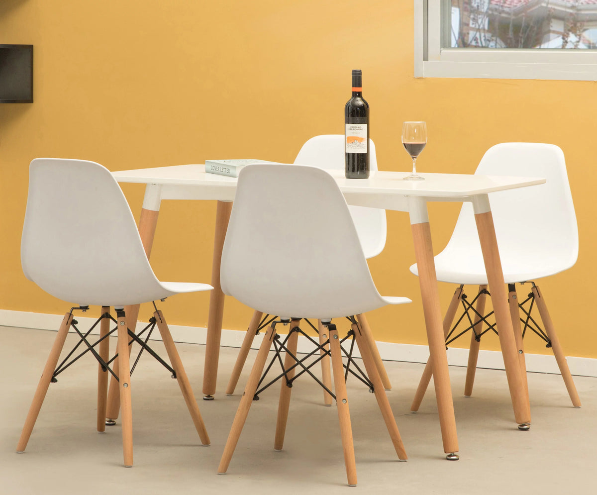 White Plastic Dining Chair with Solid Beech Wood Legs N7387