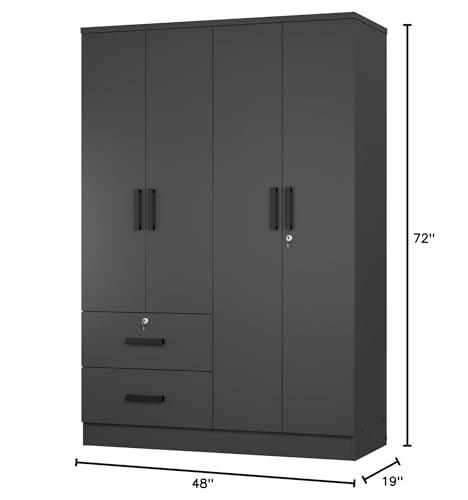 White 4 Doors Wardrobe 2 Drawers with Shelves V521211