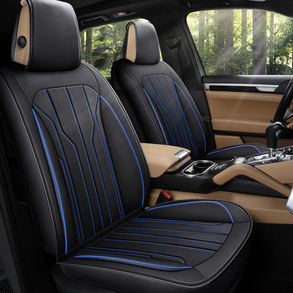Leather Car Seat Covers Front Pair Black Blue K220