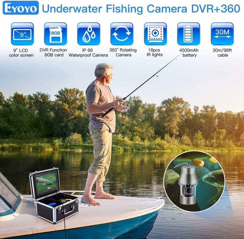 Underwater Fishing Camera 9 inch 360° Camera 1000TVL 18 IR Lights 30M Cable F560