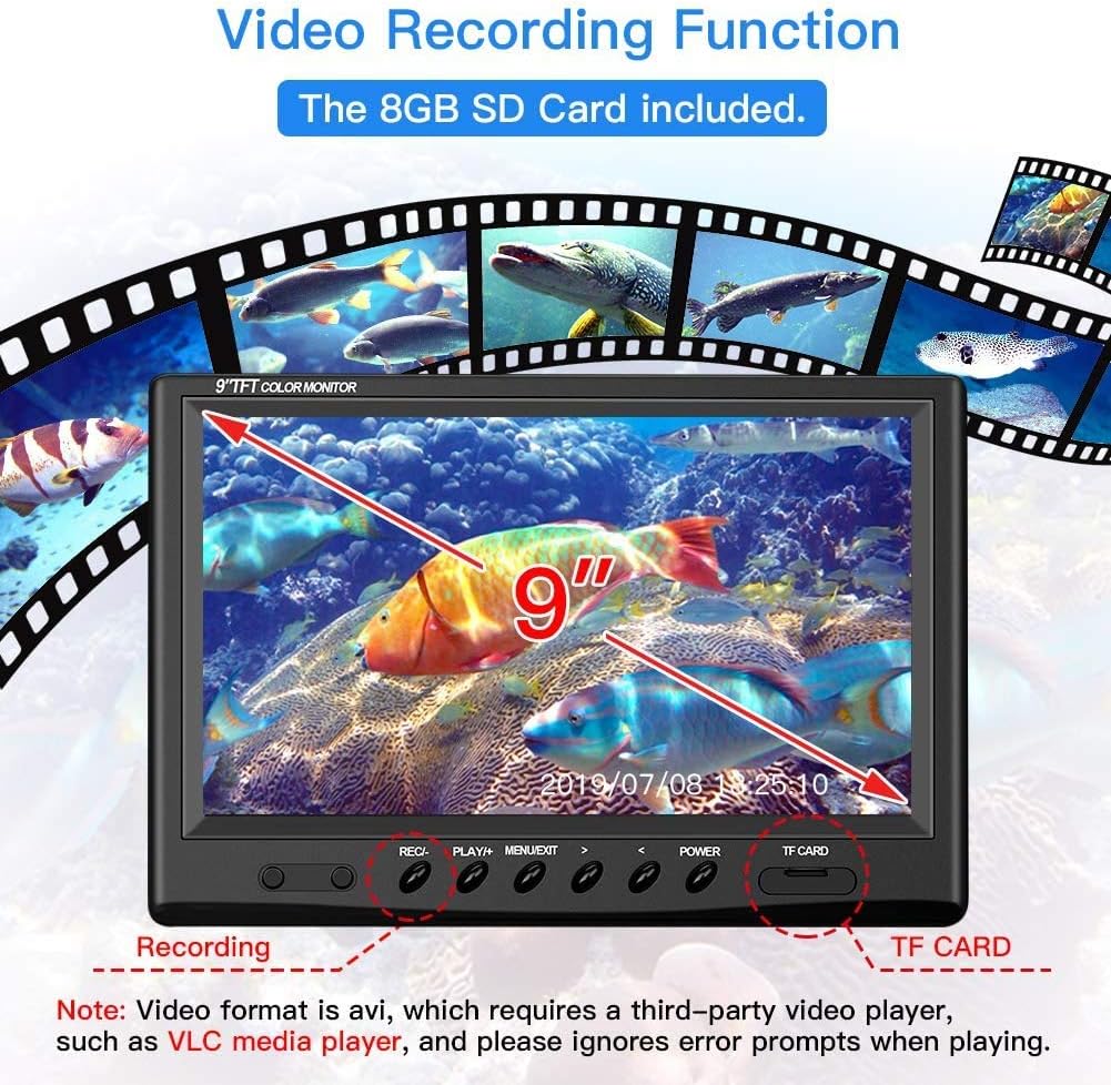 Underwater Fishing Camera 9 inch 360° Camera 1000TVL 18 IR Lights 30M Cable F560