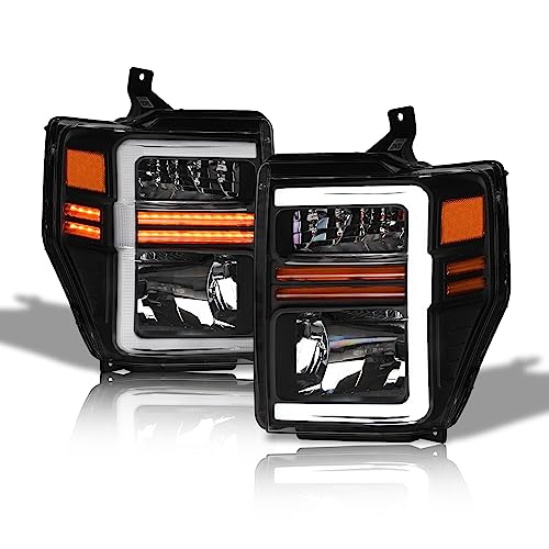 Black Amber Crystal Headlights With White LED Light Bar & Sequential Signal Light S86150