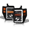 Black Amber Crystal Headlights With White LED Light Bar & Sequential Signal Light S86150