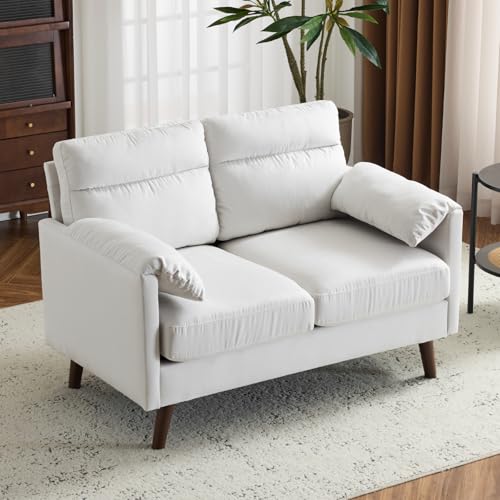 Beige Mini Loveseat Sofa with Suede Nap Upholstery P64347