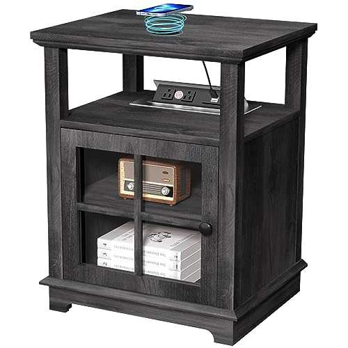 White Nightstand with Charging Station and Adjustable Shelf O9785
