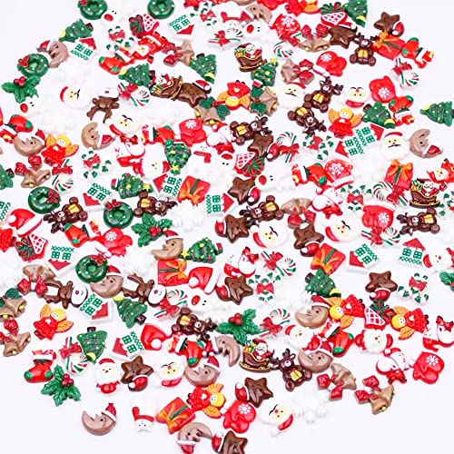 100pcs Christmas Slime Flatback Charms, Assorted Craft Resin Ornaments Miniature Ornaments Set O522653