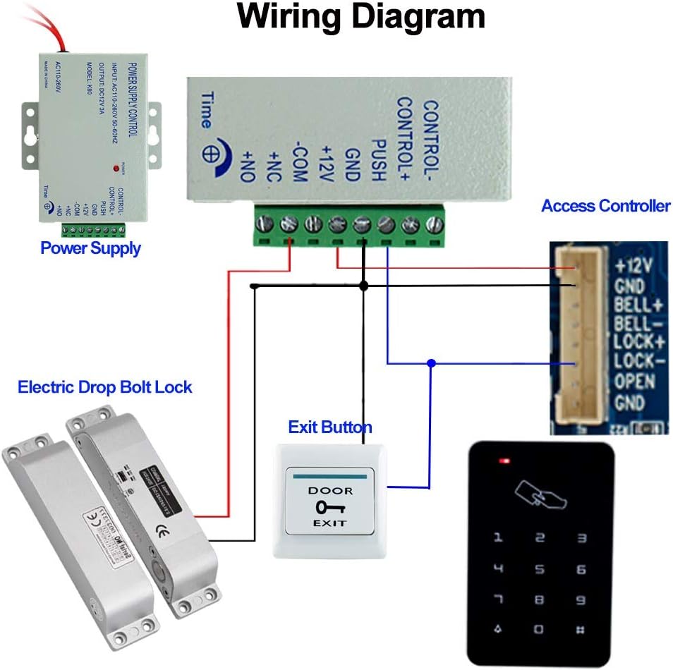 RFID Access Control Keypad 125KHz with DC12V Electric Lock, 3A Power Supply, Exit Button, 10pcs ID Key Cards M182348