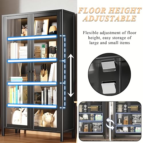 5 Tier Metal Glass Display Cabinet with Adjustable Shelves W16962