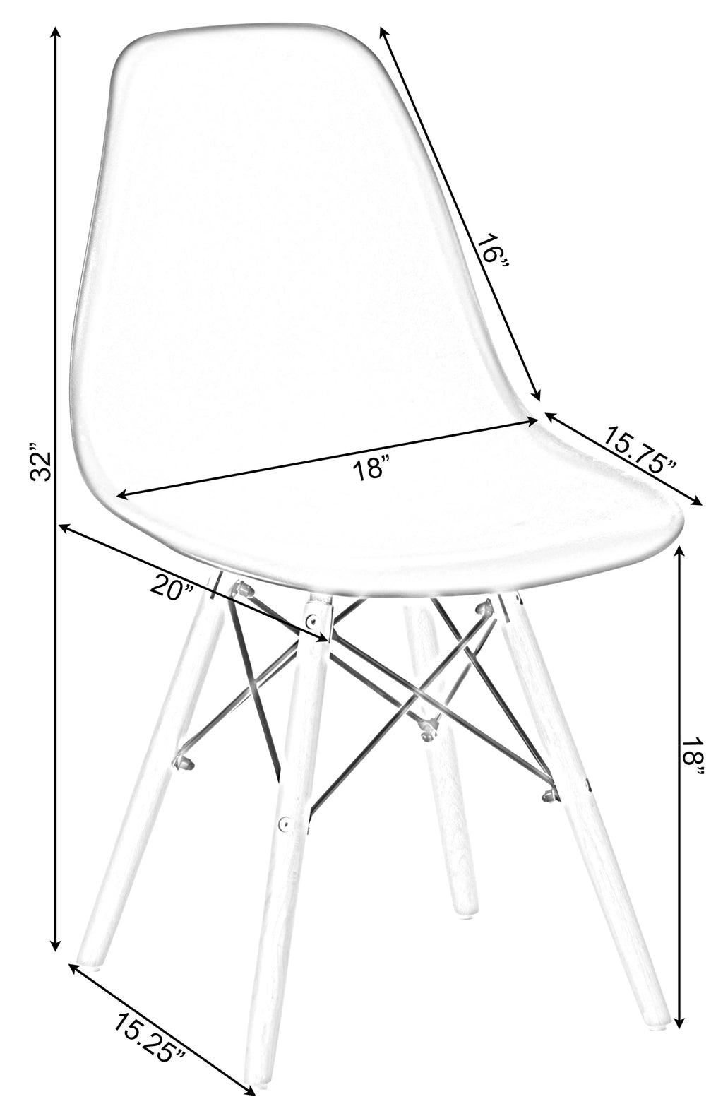 White Plastic Dining Chair with Solid Beech Wood Legs N7387