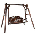 6.5' Outdoor Porch Swing Rustic Loveseat Solid Wooden Natural Log Garden Swing (Carbonized) R8192